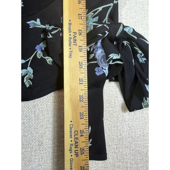 Reformation Women Medium Black Floral Print Long Sleeve Wrap Style Blouse Chic - Picture 5 of 8